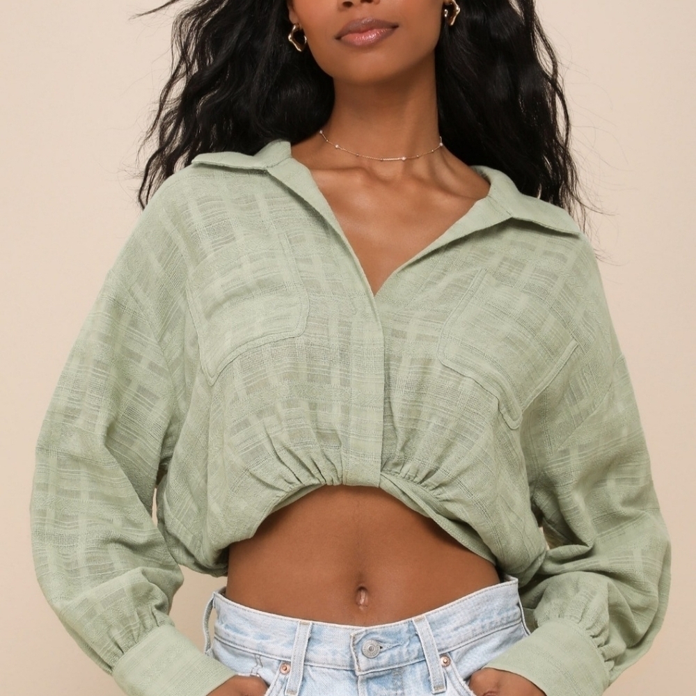 NWT Lulus Sage Green Textured Cropped Top